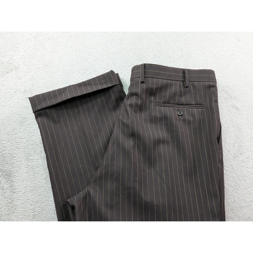 Lauren Ralph Lauren Mens 38x32 Brown Pinstripe 100% Wool Pleated Cuffed Pants